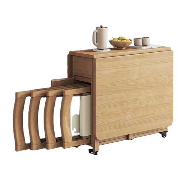 Solid Wood Folding Dining Table Multifunctional Movable Dining Table Dining Table and Chair Combination Solid Wood Furniture