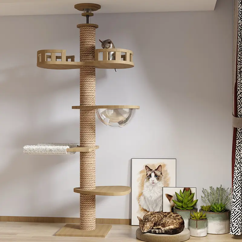 Современная потолочная башня на дереве для кошек, большая квартира для кошек, Когтеточка для игровой мебели, рама для лазанья