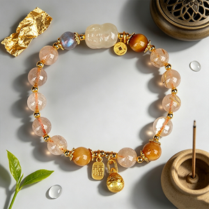 Pulseras de Cuentas de Cristal de Citrino Amarillo Hechas a Mano con Diseño Geométrico de Moda Premium y Colgante de <span class=keywords><strong>Bestia</strong></span> Comedora de Oro para Regalos - Product Image 3
