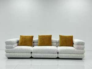 Sofá Modular Minimalista Italiano para Villa, Diseño Tofu-Block, Tapicería de Mezcla de Lino Color Avena, Configuración de Doble Cara, 2026, Uso Doméstico - Product Image 4