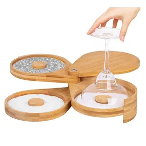 1-Pack 3-Tier Bar kaca Rimmer Set bambu kayu garam gula kotak dengan spons bergaya Wine ita garam Rimmer penyimpanan