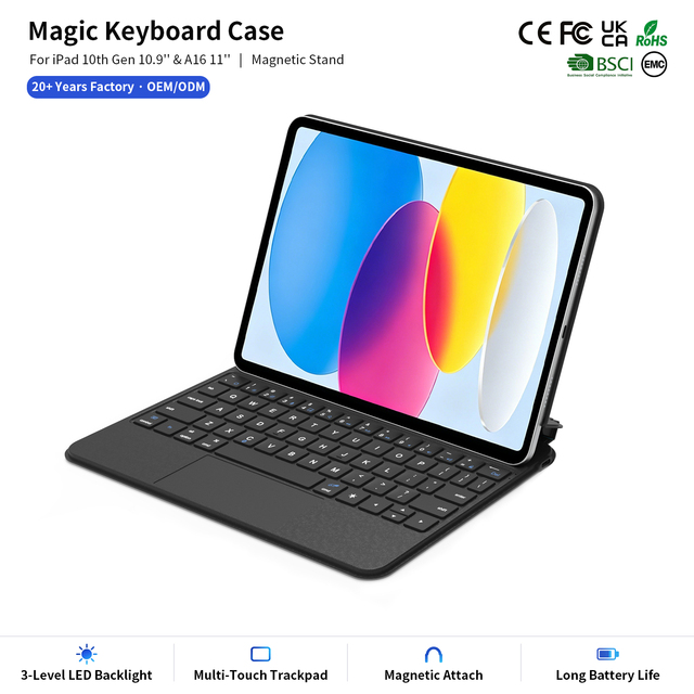 Silent Keys Wireless Keyboard Case for iPad 10.9/11 Inch with Touchpad Quiet Typing Magic Keyboard Folio for Library Office