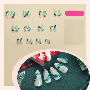 Automne Hiver Noël Ins Style 24pc Boîte Faux Ongles Portable Vert Pin Arbre Ongles Conseils pour Doigts Style Français - Product Image 3