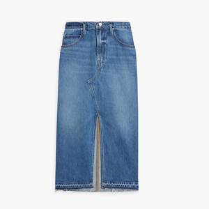 All'ingrosso personalizzato con bottone frontale Casual lungo lungo con volant sirena <span class=keywords><strong>a</strong></span> vita alta da donna Maxi <span class=keywords><strong>gonna</strong></span> in Denim <span class=keywords><strong>a</strong></span> coda di pesce - Product Image 1