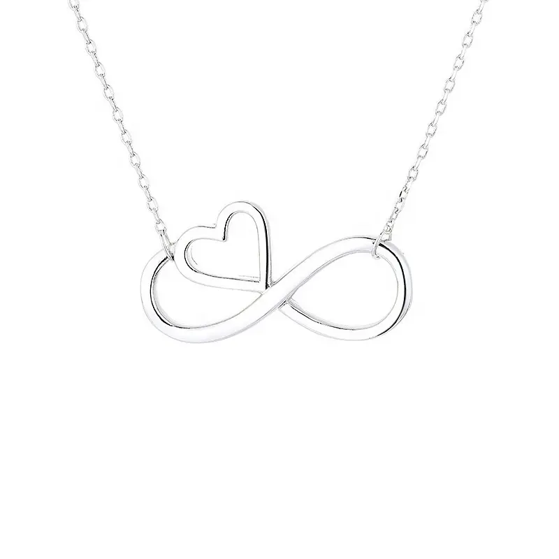 Moda hueco infinito signo collar 925 plata esterlina amor corazón infinito 8 en forma de colgante regalos del Día de San Valentín