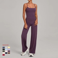 Ensemble de sport 2 pièces européen et américain pour activités de plein air, short et haut de yoga, en Spandex/Nylon, couleur unie, anti-transpiration, antichoc, taille haute, pour le fitness