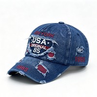 Gorra de Béisbol Estilo Dad Hat de Mezclilla Vintage Lavada al por Mayor, Desgastada, con Agujeros y Deshilachado, Bordado, Hebilla Metálica, Unisex, Logotipo Personalizado