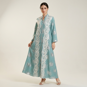 อาบายะห์ผ้าลูกไม้ฟอยล์หรูหราสำหรับผู้หญิง ปิดด้านหน้า แบรนด์ส่วนตัว - Product Image 1