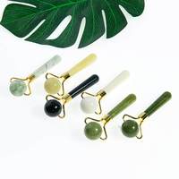 Bâtonnet de massage portable en jade naturel vert, boule sphérique en cristal pour le visage et le contour des yeux