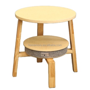 Pieds en bois massif, chargement sans fil, Table basse ronde, meubles modernes intelligents, <span class=keywords><strong>Hifi</strong></span>, Table d'appoint, haut-parleurs, musique, Table basse - Product Image 1