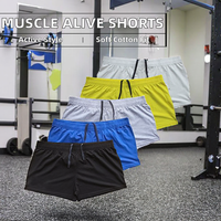 Shorts de sport en coton à cordon de serrage pour hommes Muscle Alive pour la salle de sport et l'entraînement de musculation, lot de 5 pièces - Noir/Bleu/Gris/Jaune/Blanc