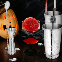 Shaker à cocktails Boston en acier inoxydable 304 avec gravure de crâne gothique, doseur et cuillère de barman pour bars à domicile et restaurants