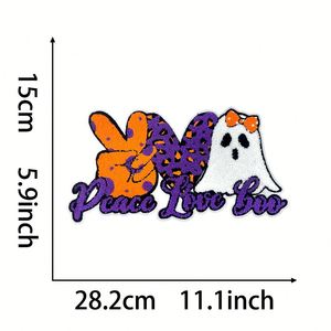 Patchs brodés en chenille à sequins personnalisés pour la saison halloweenienne, motif fantôme et citrouille, thermocollants pour vêtements d'Halloween, vente en gros - Product Image 6