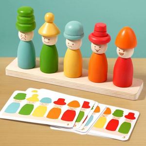 Jeu de coordination œil-main pour tout-petits garçons et filles, jouet d'empilage en bois, cadeau pour bébé, blocs de correspondance visage-chapeau de marionnette - Product Image 1