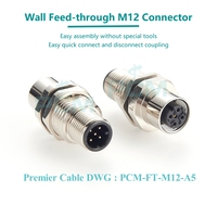 Adaptateur de panneau de passage mural M12 A-Code 5 broches mâle vers femelle, réceptacle de cloison pour capteur/actuateur M12, appareil Fieldbus M12