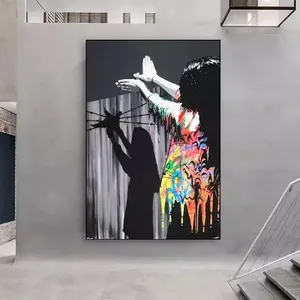 Nieuwe Banksy Graffiti Kunst Meisje Houding Beroerte Vogel Vliegende Canvas Print Schilderij Posters Muurfoto