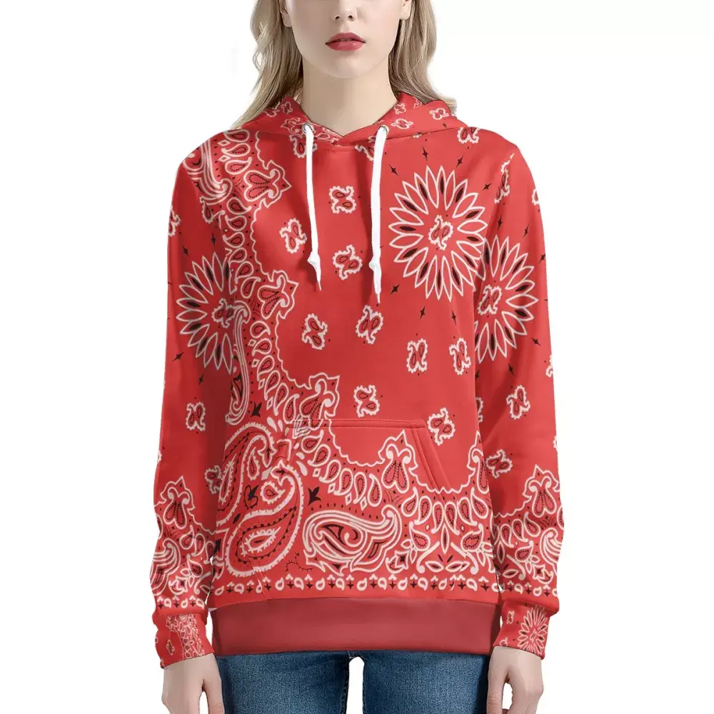 3D Print Paisley style women Personality Sweater super soft long sleeve Upscale girl Durable outdoor sports red bandana Hoodie