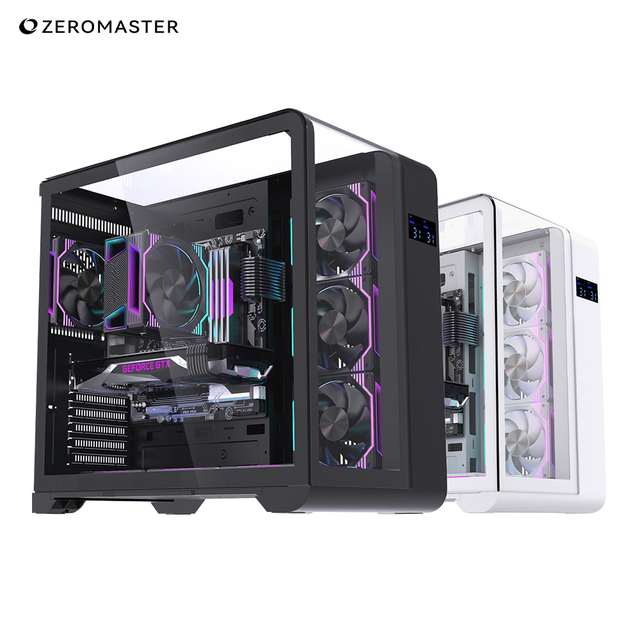 Zeromaster Panoramic ATX Gaming PC Case Aluminum Alloy Computer Chassis Temperature Display Support 360mm Cooling Stock OEM ODM