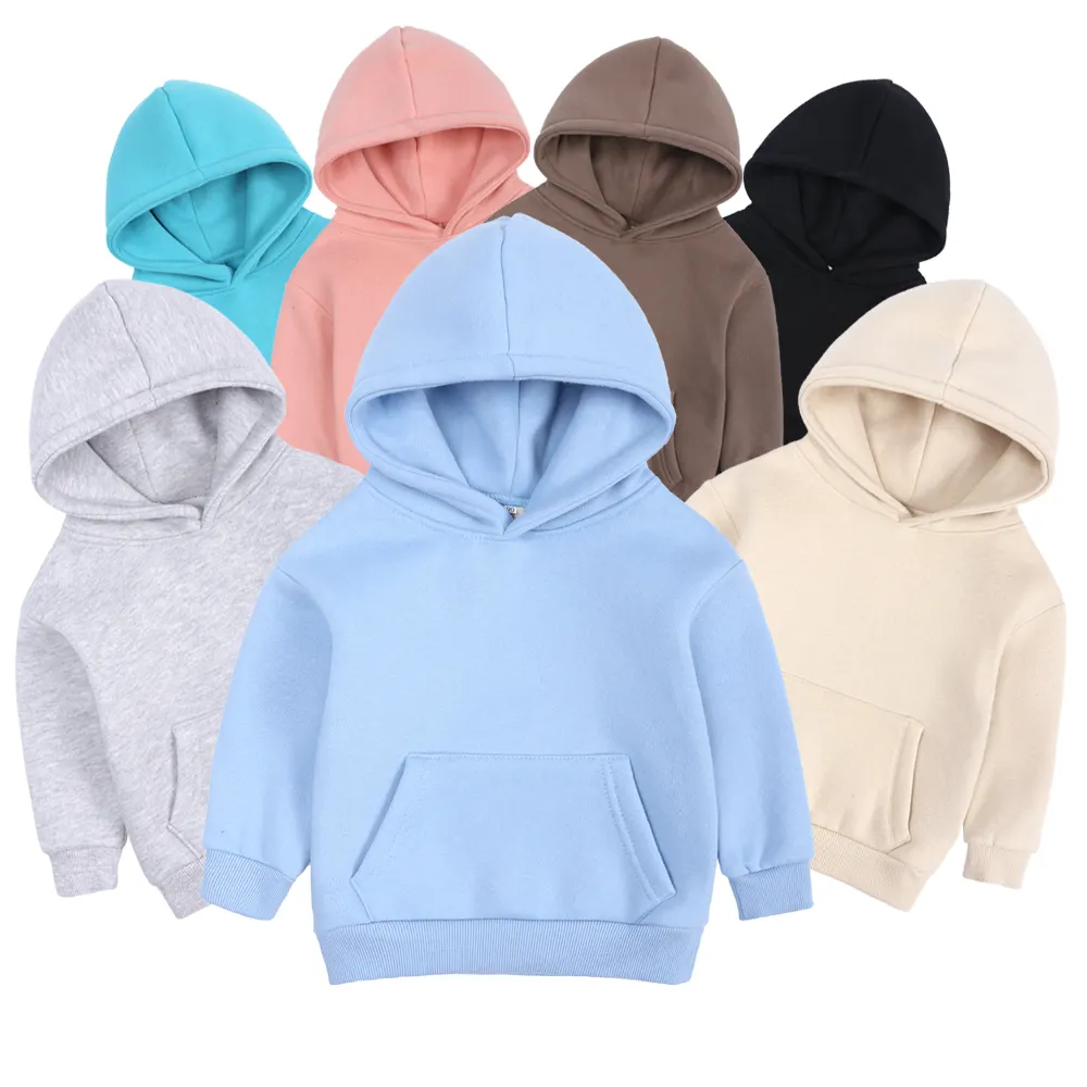 Kids tales cotton plain hoodie blank pullover sweatshirt fleeced children boys girls hoodies