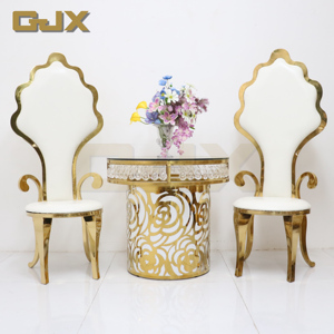 Venta al por mayor de muebles de decoración de boda real moderna personalizada de lujo oro brillante novia y novio sillas y mesas de fiesta para eventos - Product Image 1