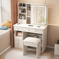 Coiffeuse blanche avec miroir LED, bureau de maquillage avec rangement et tabouret pour chambre à coucher