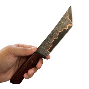 Cuchillo de Hoja Fija de Acero Damasco y Cobre Forjado a Mano, Mango de Madera, Personalizable, Punta de Gota, Fácil de Transportar, para Caza, Camping y Supervivencia - Product Image 1