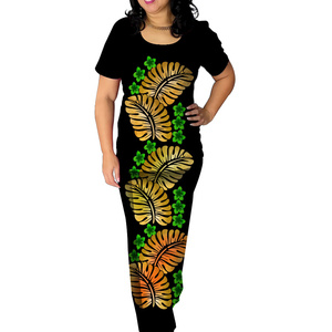 Vente en gros de feuilles de monstres Robes noires pour femmes Samoan Puletasi Vêtements tribaux polynésiens Robes deux pièces Puletasi Islander - Product Image 1