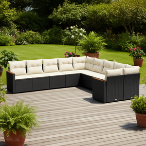 Conjunto de Sofás de Jardín de Ratán Negro, Muebles de Exterior Grandes, Diseño Modular Elegante, Cojines de Espuma de Alta Densidad - Product Image 2