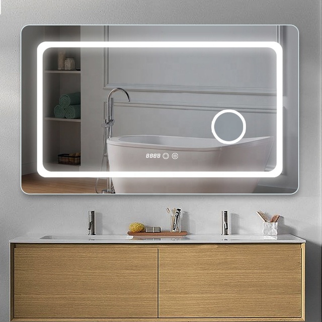 Slim Rectangle LED Mirror with Back Lit Makeup Mirror Touch Bluetooth for Bedroom Hotel Wholesale