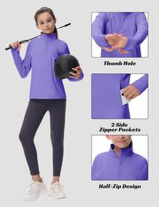 女童儿童长袖马术骑行衬衫外套柔软保暖半拉链羊毛衬里冬季骑马中国 - Product Image 5