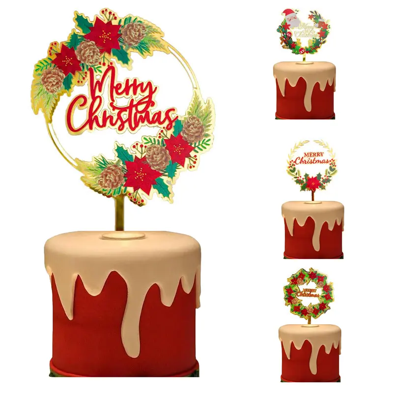 Рождественский торт с Санта-Клаусом, акриловые, новогодние, праздничные кексы, украшения для кексов X-mas, цветы, кексы