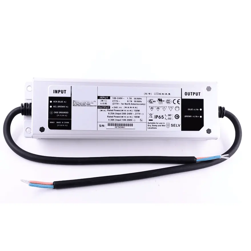 Waterproof Led Driver 100-305V AC 24V DC 6.25A Aluminium Housing Constant Current AC-DC Lo and Vo Adjustable 150W Power Supply