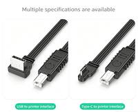 Kabel Printer USB Pendek 90 Derajat USB 2.0 Tipe A ke B Kabel Datar Pendek untuk Printer USB