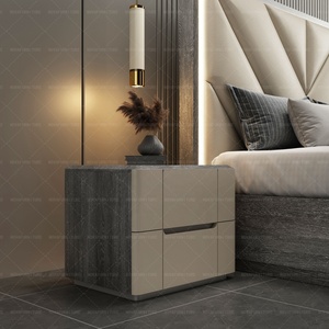 NOVA Modernes Hochglanz-Massivholz-Bettgestell in King/Queen-Size mit LED-Licht-Kopfteil für Hotel-Schlafzimmermöbel - Product Image 3