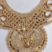 Applique de Dentelle Ethnique Style Africain à Paillettes avec Broderie Or pour Encolure LT2457A
