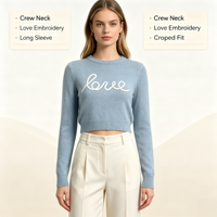 Pull tricoté décontracté à manches longues de couleur bleue, avec écusson brodé, de haute qualité, personnalisé, OEM & ODM, collection automne