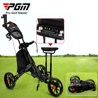 Chariot de golf pliable à 3 roues en alliage d'aluminium PGM QC007 avec siège, sacs isothermes et porte-parasol (11 kg)