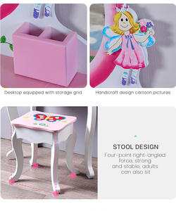 Juego de <span class=keywords><strong>tocador</strong></span> de madera rosa personalizado al por mayor para <span class=keywords><strong>niñas</strong></span> con espejo y taburete para dormitorio infantil - Product Image 6