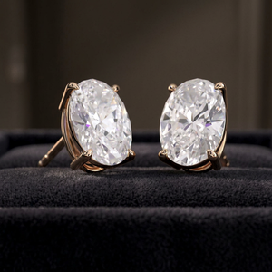 Boucles d'oreilles clous en diamant de laboratoire taille ovale, plaqué or 18 carats, solitaires, pour mariage, fête, cadeau - Product Image 3