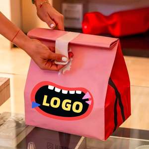 Sac en papier kraft brun recyclable avec logo personnalisé, sac en papier kraft à poignée plate pour boulangerie, aliments frits, frites et hamburgers - Product Image 3