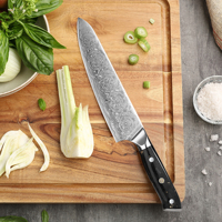 Couteau de chef Angele 8 pouces, éco-responsable, ambidextre, en acier Damas japonais à haute teneur en carbone, manche en résine de platine, pour la cuisine