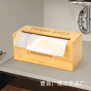 Bamboo Trash Bag <b>Storage</b> <b>Box</b> Square Wall Mounted <b>Kitchen</b> Organizer Covered - Product Image 3