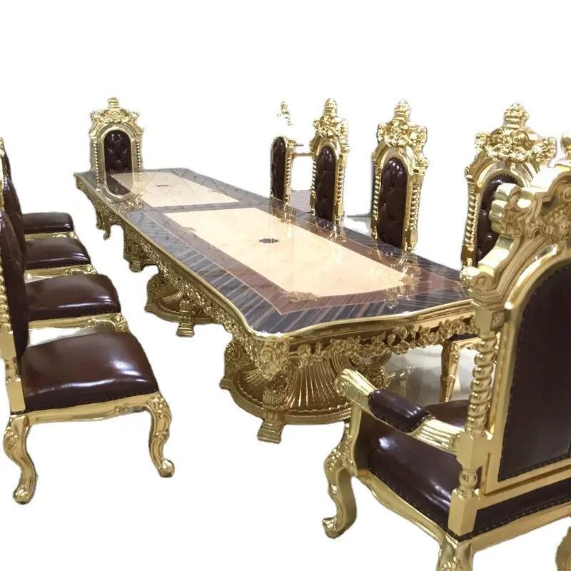 Kunden spezifisches extra großes klassisches Ess-Set 16 oder 20 Personen Europäische geschnitzte Stühle und Tisch Hotel Banketts tühle