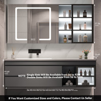 Meuble de rangement élégant en bois massif, style luxe léger et moderne, avec miroir intelligent, pour chambre et salle de bain, avec lavabo simple ou double.
