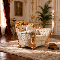 Ensemble de canapés de salon classiques européens de luxe avec détails en bois sculpté, couleurs personnalisables, revêtement pour la décoration de villa
