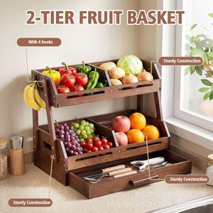 Wooden Double Layer Storage <b>Rack</b> With Drawer <b>Kitchen</b> Countertop Organizer For Spices Canned Food And Utensils - Product Image 5