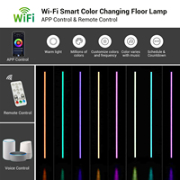Lampadaire LED moderne avec contrôle multiple (télécommande/application/voix/tactile), couleur RGB modifiable, écologique, pour usage résidentiel