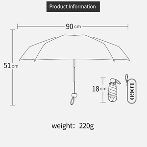 Parapluie promotionnel pas cher personnalisé mini manuel pliant en cinq sections en pongee à 6 baleines avec poignée droite, résistant au vent, avec armature en fibre de verre noire - Product Image 4