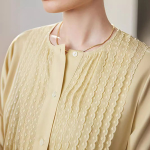 Chemisier Élégant en Soie de Mûrier 90% pour Femme, avec Panneaux en Dentelle, Manches Longues, Extensible, Couleur Unie, Vêtement de Bureau de Luxe 2026 - Product Image 4