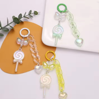 Gantungan Kunci Akrilik Glitter Baru Berbentuk Permen Lolipop Warna-warni dengan Cincin Pembuka Berbentuk Hati, Aksesori Dekorasi Penutup Headphone